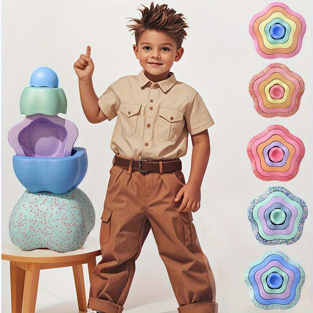 Kids Balance Stepping Stones Sensory Toys for Toddlers, EPP Rainbow River Stones Set for Early Education and Balance Training