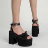Gdgydh Platform Heels for Women Patent Leather Goth Platform Sandals Womens Chunky Heel Open Toe Ankle Strap Fashion Bowknot