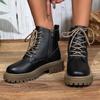 Fashion 2025 Lace Up Platform Ankle Boots for Women Autumn Winter Warm Plush Short Booties Mujer Plus Size Thick Sole Motorcycle Boots