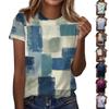 Women's Casual Loose Printed T-shirt Round Neck Pullover Short Sleeved Top