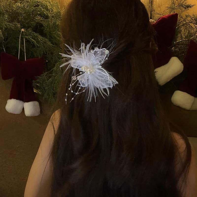 Goose Feather Butterfly Pearl Hairpin Super Fairy Sweet Niche Temperament Duck Bill Clip Fashion Light Luxury Bangs Side Clip Hair Accessories