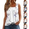 Women's Pleated Square Collar Sleeveless Vest Print T-shirt