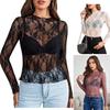 Lace Women's Long Sleeved Enterprise Collar Transparent Shirt See Through Floral Lace Top