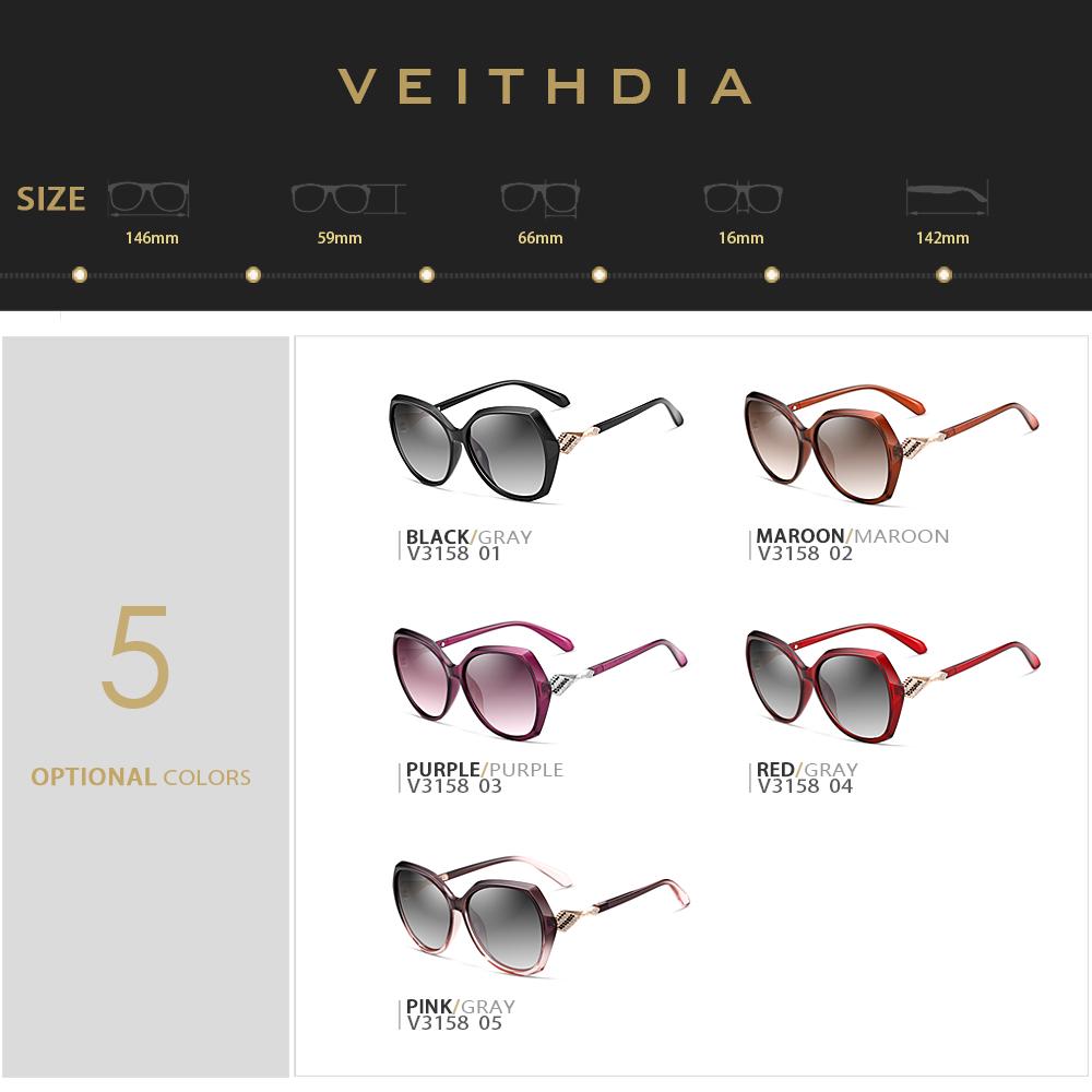 VEITHDIA женские солнцезащитные очки с поляризованными градиентными линзами, роскошные женские дизайнерские солнцезащитные очки, аксессуары для очков для женщин 3158