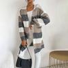 Women's Fashion Loose Early Autumn New Mid-length Knitted Cardigan Japanese Striped Color Matching Sweater Jacket
