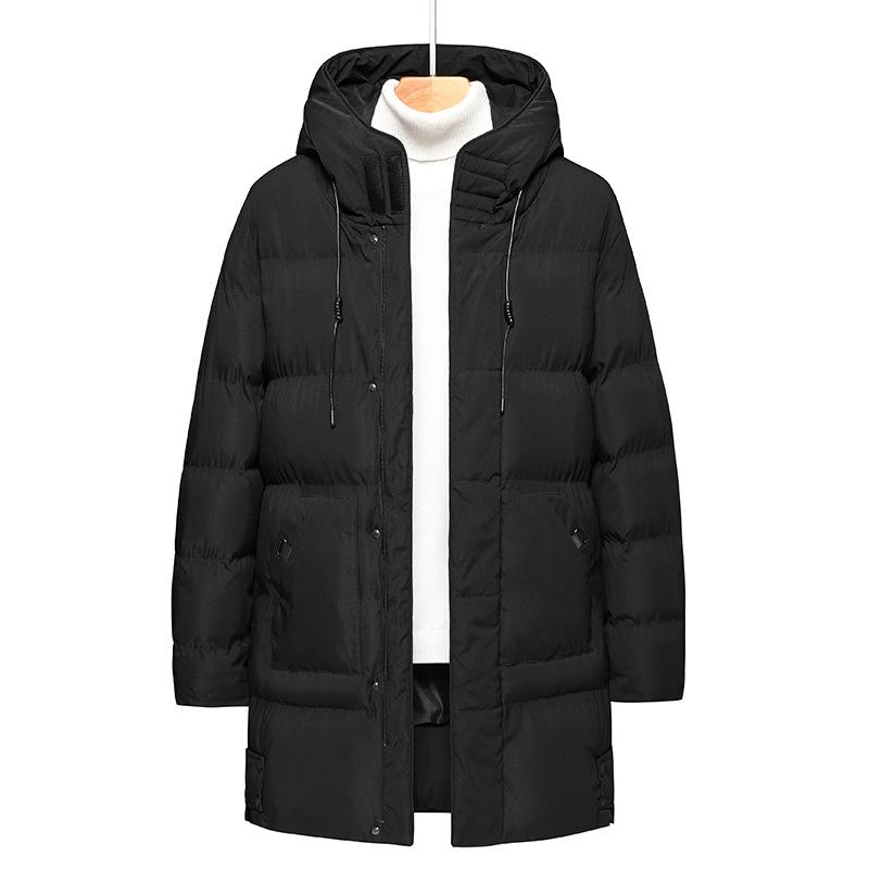 Men's Hooded Down Jacket Mid-length Winter Thick Warm Cotton Jacket Men's Casual Top Solid Color Coats Can Be Worn In Northern