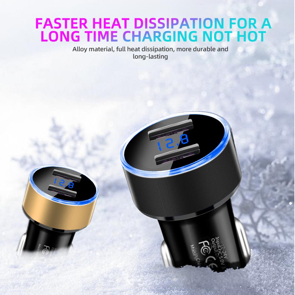 3.1A Dual Usb Car Charger 2 Ports Lcd Display 12V Car Cigarette Lighter Power Adapter Socket Car Phone Charger for iPhone Xiaomi