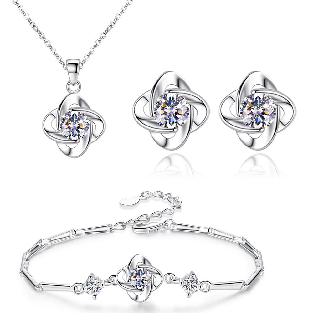 Huopin Lucky Clover Necklace Pendant Set, Female Summer Couple Bracelet, Cute And Elegant Blue Leaf Ear Jewelry