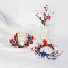 Patriotic Candle Ring Wreath Red White Blue Star Mixed Artificial Berry Candle Wreath Mini Pillar Candle Holder for 4th of July Tabletop Decor