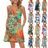 Women's Fashion Casual Beach Dresses Vintage Floral Printed With Pockets Dresses