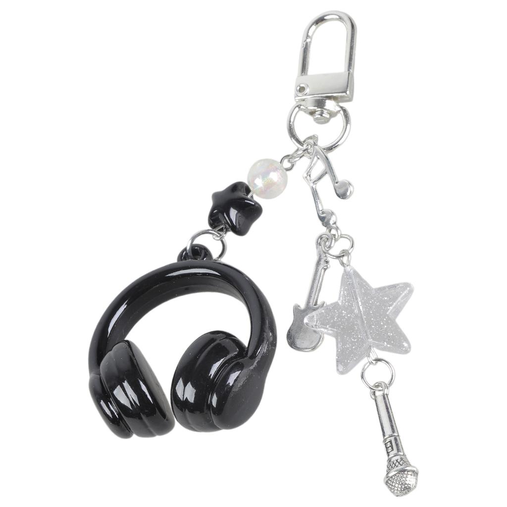 Trendy Headphone Shaped Keychain Bag Ornament Phone Lanyard Feature Star Music Notes for Students and Music Lovers