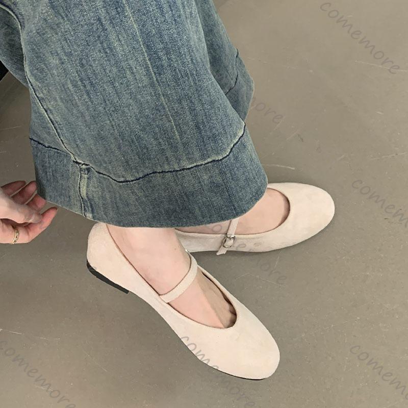Comemore Spring New Women Flats Round Toe Shallow Slip On Ladies Casual Ballet Shoes Soft Suede Leather Eelgant Dress Shoes