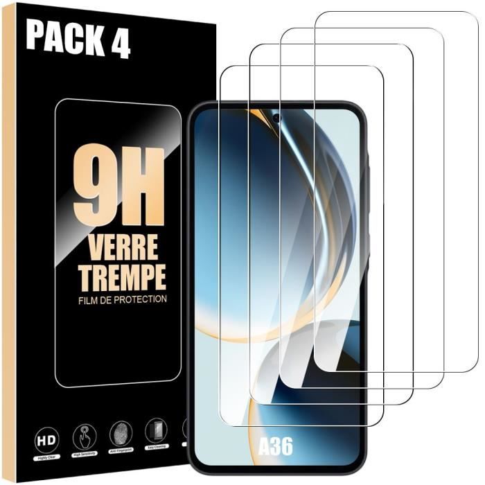 Film de protection en verre trempé - Booling - pour Samsung Galaxy A36 - Lot de 4 - Résistant aux chocs - 0,3 mm d'épaisseur