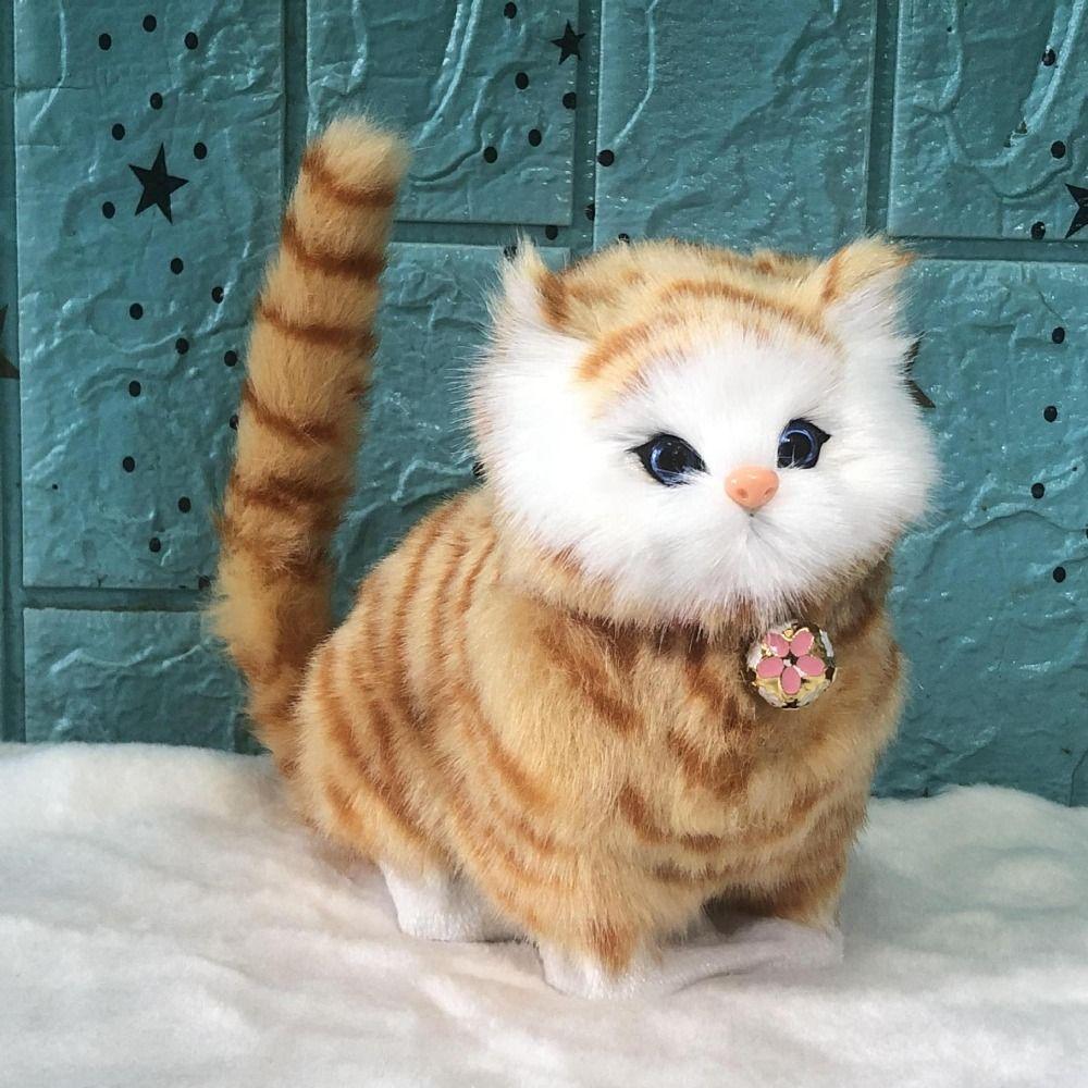 Fluffy Simulation Cat Plush Toy Cute Imitation Cat Plush Doll Plush Cats with Sound Easter Gifts