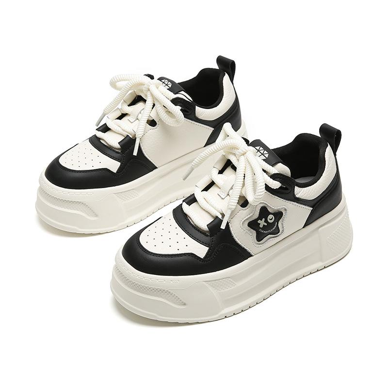 Thick-soled Heightening Board Shoes Women's Leather European Products Autumn New Versatile Little White Shoes Casual Color Matching Muffin Shoes Wom