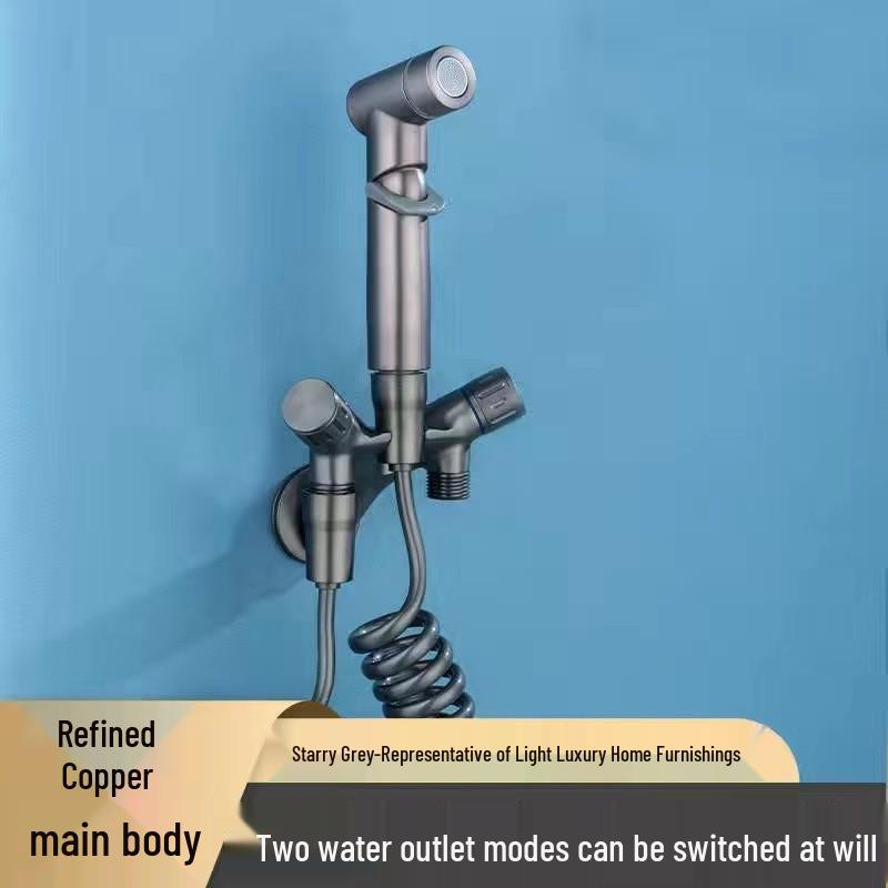 Dual Control Copper Angle Valve Set with Adjustable Pressure Spray Gun for Household Cleaning.