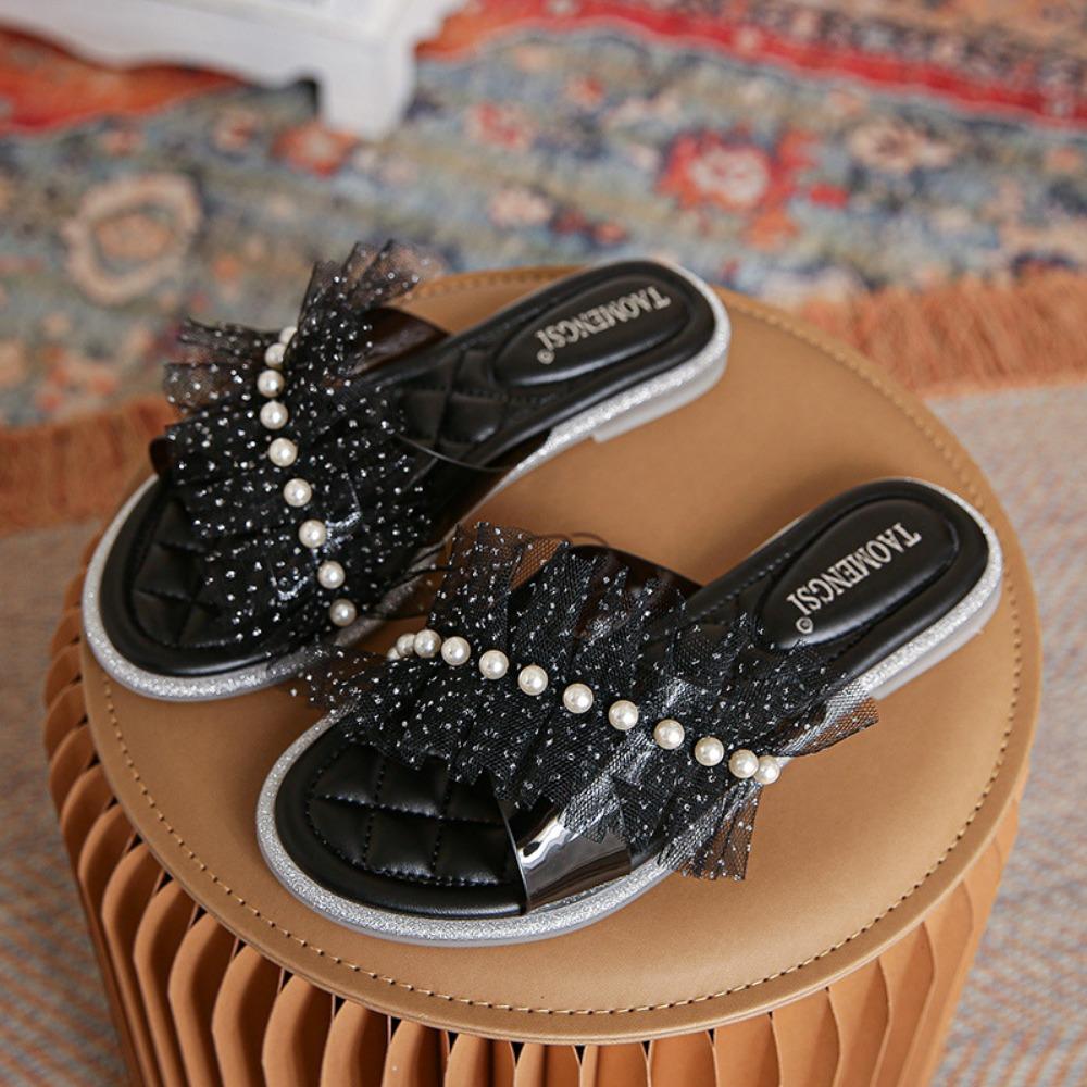 Slippers Women Sandals New Slippers Women Summer Outside Versatile Transparent Pearl Large Women's Shoes Sandalias Transparente