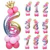 1 Set 32 Inch Rainbow Foil Number Balloons with Crown Latex Balloon for Wedding Anniversary Party Decoration for Kids