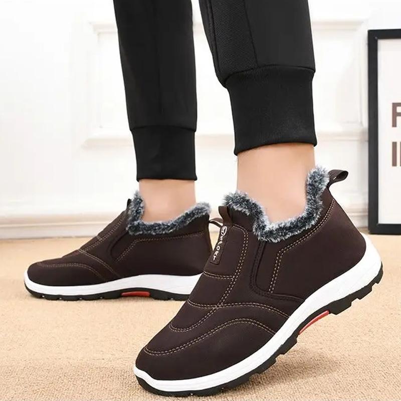 Fashion Simple Winter Warm Plus Velvet Casual Shoes Slip-on Comfortable Cold-proof Men Snow Boots Non-slip Outdoor Walking Cotton Shoes