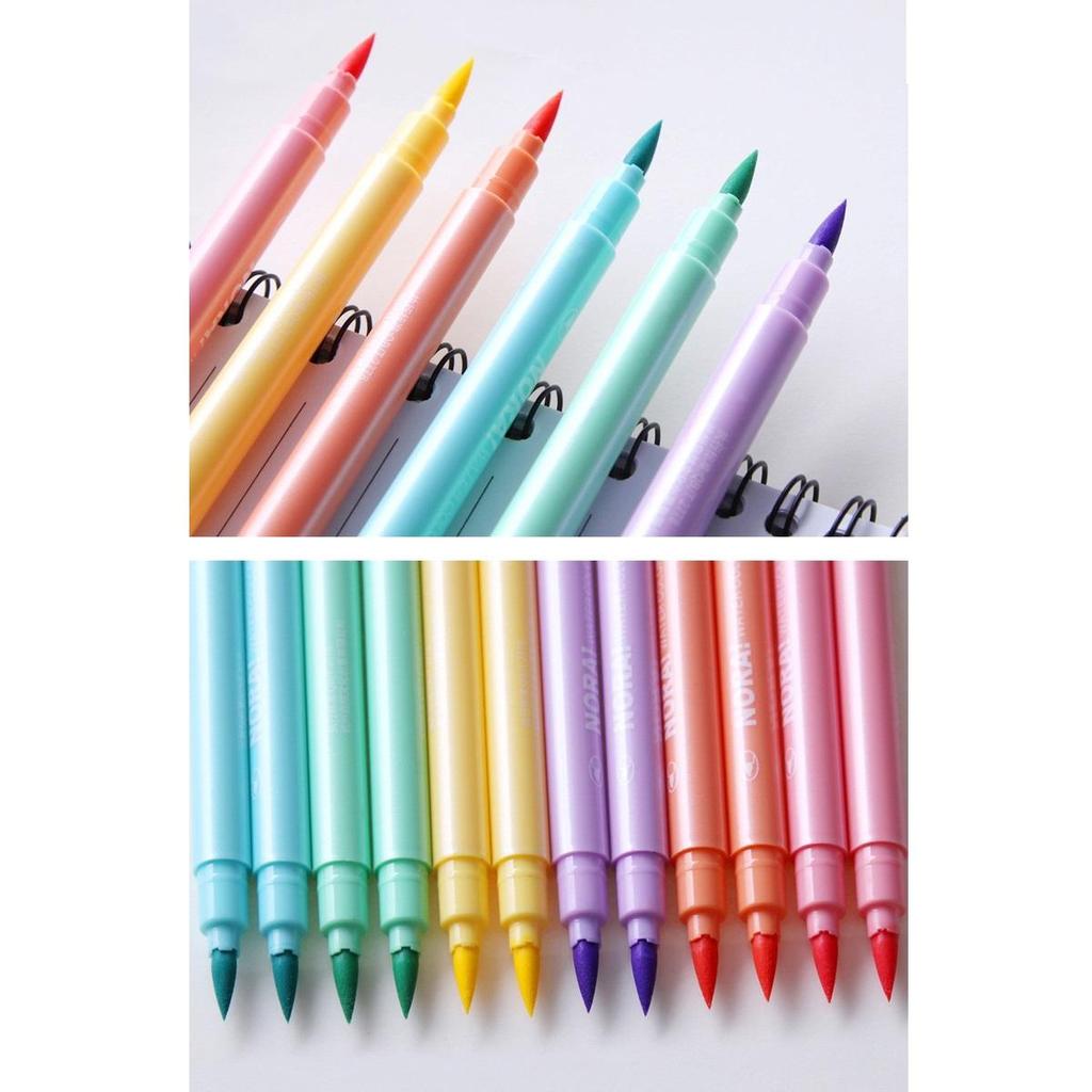 6pcs Soft Brush Highlighter Pens Set Pastel Body Fluorescent Color Marker Pen for Highlight Drawing Paint Lettering Art