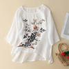 Spring and Summer Women's Clothing Cotton Embroidered Round Neck Long Sleeve T-shirt Retro Art Loose Pullover Tops