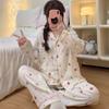 Korean Women's Pajamas Autumn Spring Long Sleeve Soft Sleepwear Set Floral Cute Cartoon Pyjama Woman Home Nightwear Set Cardigan