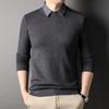 New Men's False Two Pieces Knitwear Business Lapel Fashion Solid Color Knitted Sweater Young and Middle-Aged Shirt Collar Top