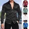 Men Glossy Dress Shirt Solid Color Long Sleeve Business Shirt Button-up