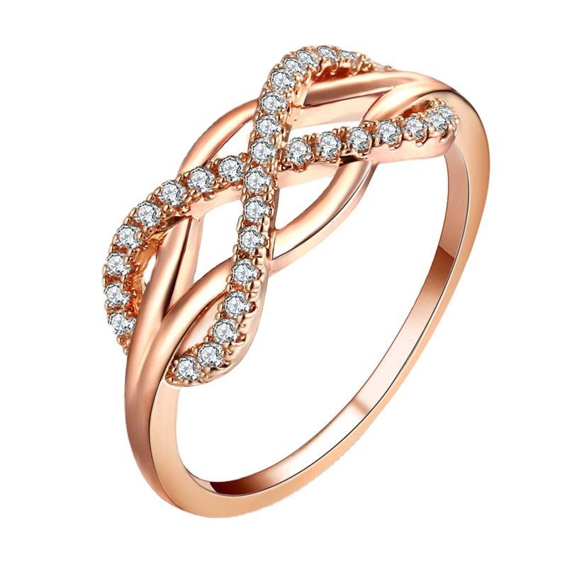 Fashion Micro-set Zircon Line Cross Inverted 8-shaped Ring Ladies Hollow Ring Design Sense Jewelry