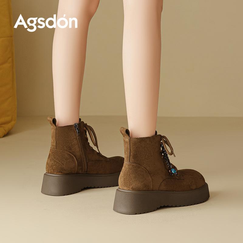 Augustine Brown Martin Boots Women's 2025 New Autumn Small Thick-soled Merard Knight Boots Western Boots