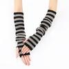 Women Striped Elbow Gloves Winter Knitted Arm Warmers Goth Punk Fingerless Gloves Stretchy Mittens with Thumb Hole for Daily Wear Cosplay