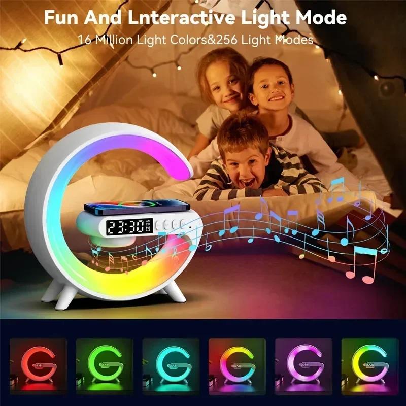 Multifunction Wireless Charger Stand Pad with RGB Light Alarm Clock Speaker - Fast Charging Dock Station for iPhone
