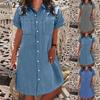 Women's Fashion Short Sleeve Pocket Solid Color Casual Denim Dress