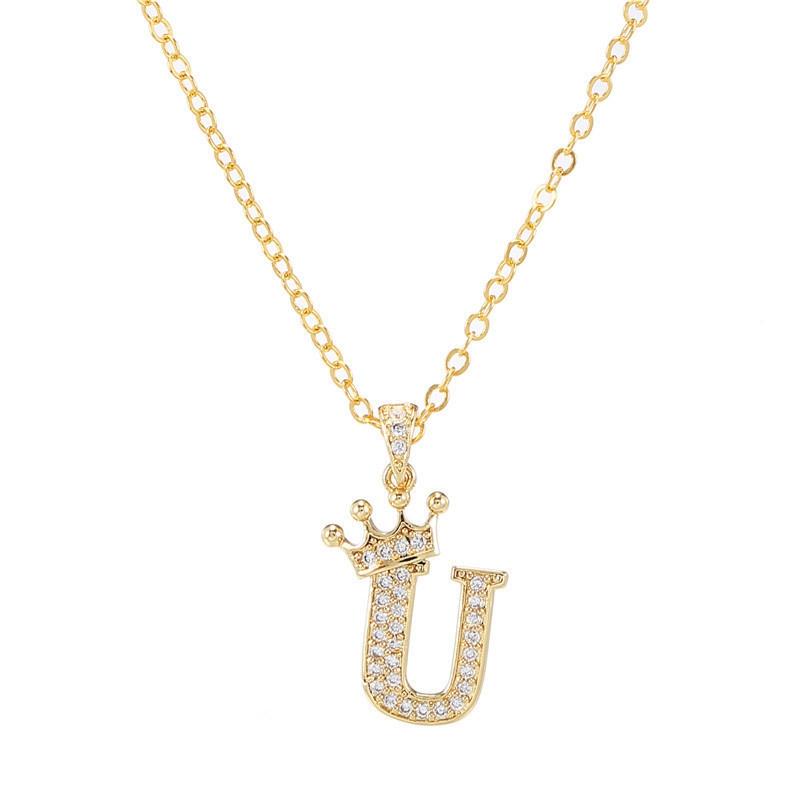 Zircon Crown Necklace New Necklaces Fashion Women's Necklace Pendant Simple English Letter Necklace
