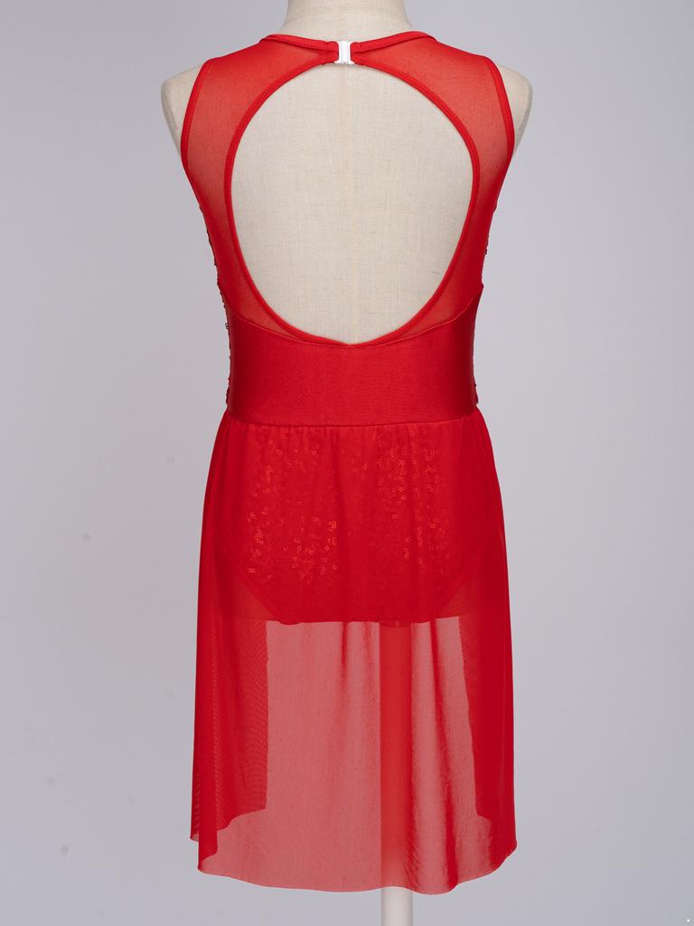 Kids Girls Ballet Tutu Leotard Dress Shiny Sequins Flowy Mesh Skirted Gymnastics Leotard Contemporary Lyrical Dance Costumes