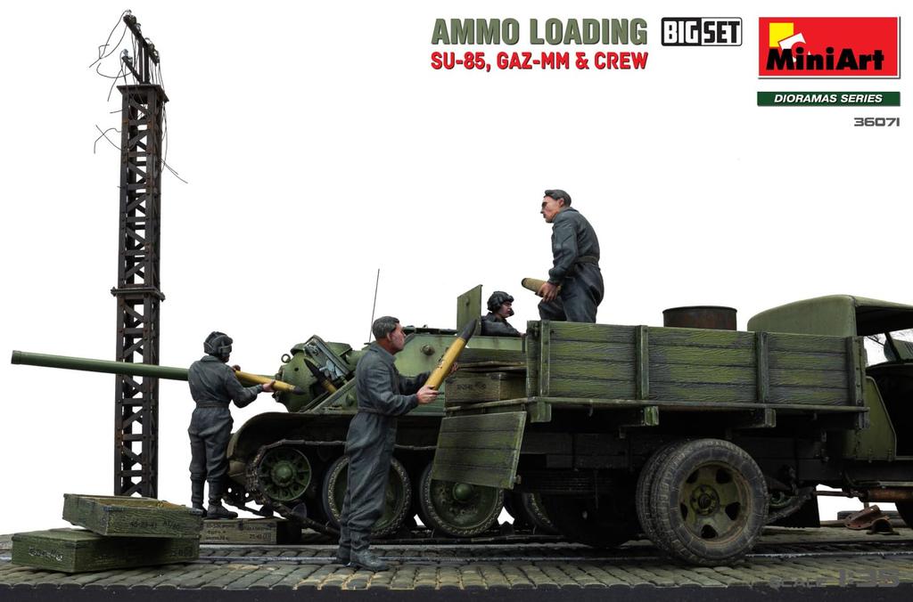 MiniArt Soviet Ammunition Loading Big Set Medium 6 Crew Plastic Model MA36071 1/35 SU-85 Self-propelled Gun, GAZ-MM Truck,
