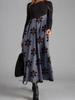 Women's Long Sleeve Black Top with Printed Maxi Skirt Dress, Bohemian Floral Geometric Pattern, Multiple Color Options