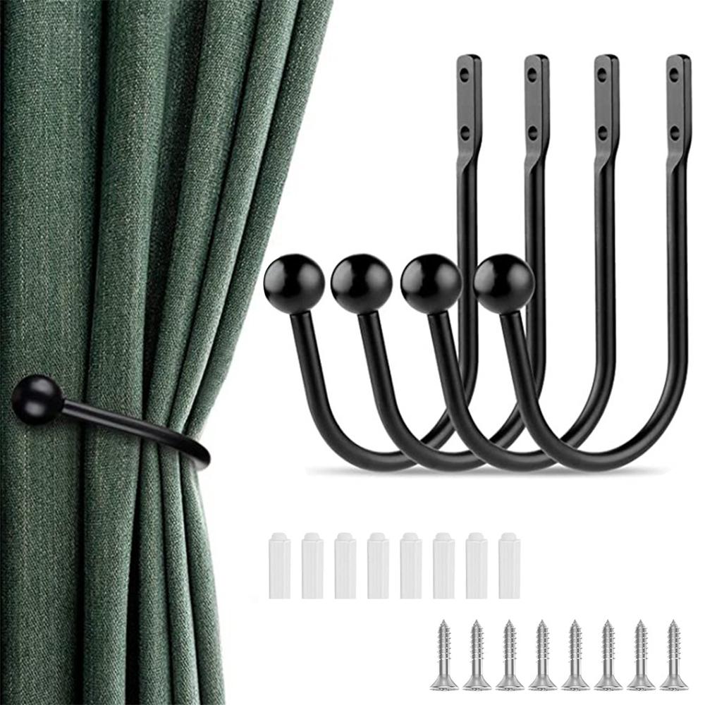 Black Curtain Holdbacks with Mounting Screws For Living Room Bedroom Bathroom