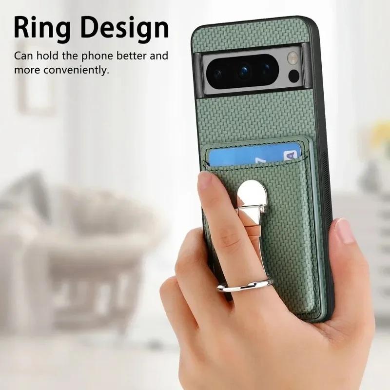 For Google Pixel 9 Pro XL Magnetic Ring Stand Holder Case For Google Pixel 8A 7 6 Pro Leather Card Slot Wallet Protective Cover