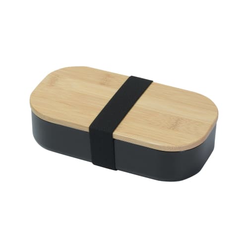 PEARL METAL Bento Box, 600ml, with Bamboo Lid, Black, Home Label D-6783