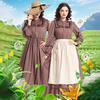 Prairie Colonial Dress Brown Floral Vintage Halloween Costume Pioneer Victorian Medieval Costume Historical Renaissance Dress