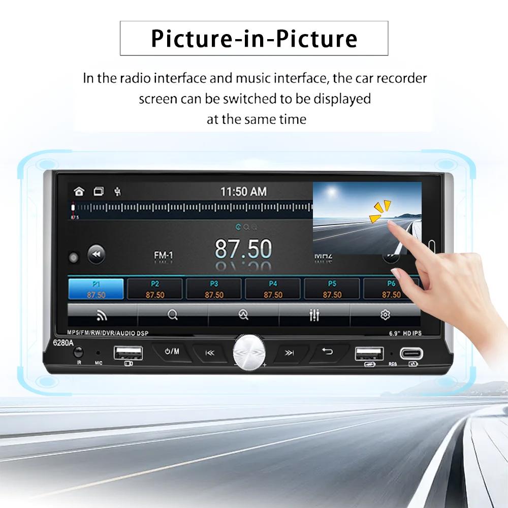 6.9'' Touch Screen 1Din Universal Car Radio Wireless Carplay Android Auto Smart Multimedia Player Wifi Navigation GPS FM Stereo