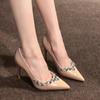 Fashion 2024 New Shoes for Women Solid Color Slender Heel Fashion Rhinestone Decoration Pointed Toe Women's Shoes Zapatos Para Mujeres
