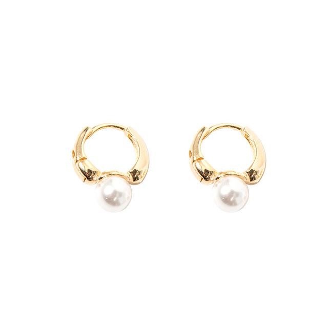 ANENJERY Pearl Hoop Earrings for Women Round Wedding Gold Earrings Party Jewelry