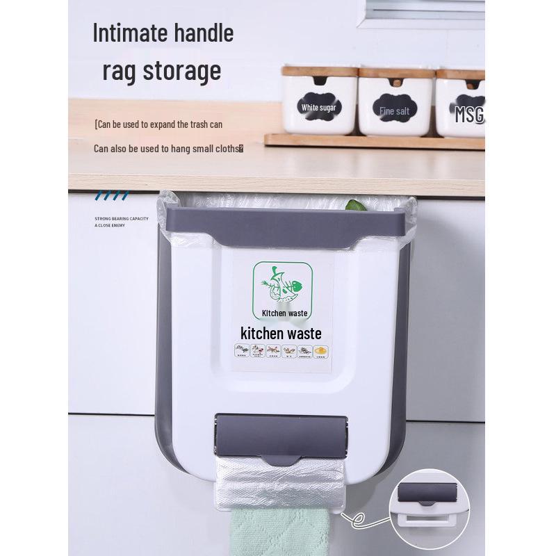 Folding Wall-Mounted Kitchen Trash Can - Large Capacity, Cabinet Door Hanging Waste Basket for Creative Waste Classification