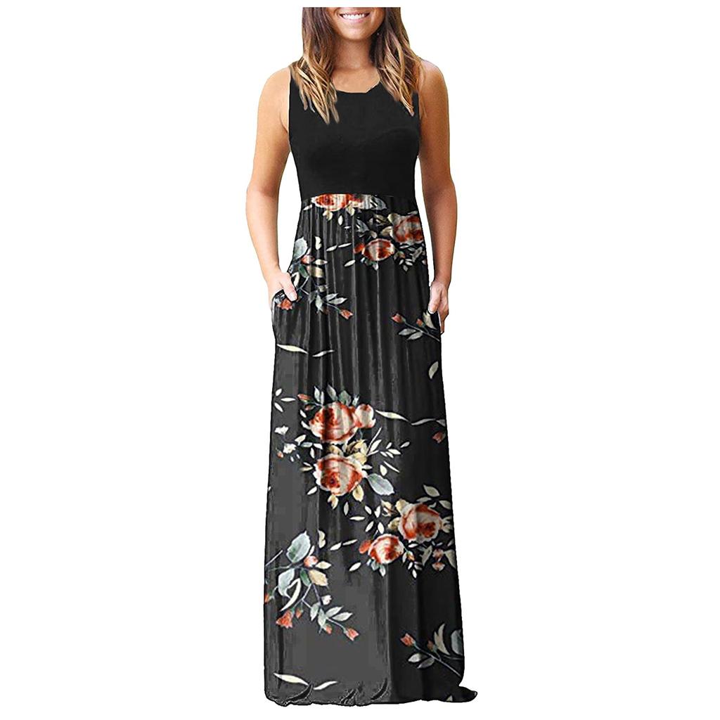 Women's Summer And Spring European And American Printing Pocket Drees