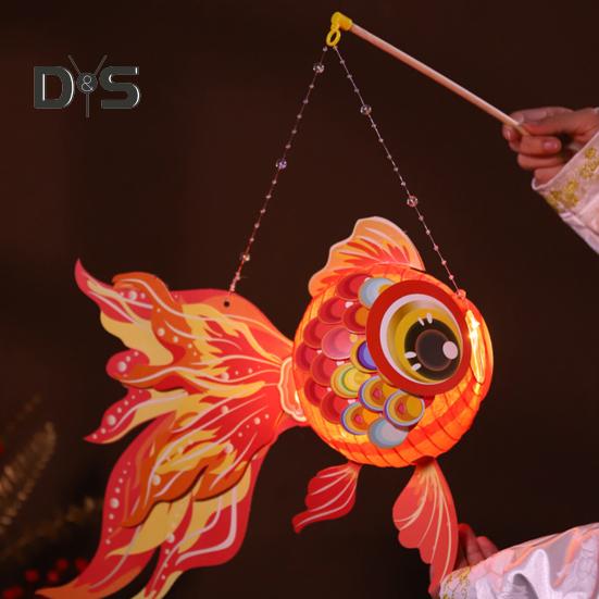 Goldfish Lantern DIY Assembly Handheld Lantern for Kids Battery Powered Chinese Traditional Lantern for Mid-Autumn Festival Spring Festival