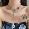 Multifunction Green Crystal Jewelry Set Korean Style Sparkling Necklace Wedding