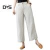 Women Casual Pants Elastic High Waist Buttons Zipper Fly Long Trousers with Pockets Solid Color Straight Wide Leg Slacks Daily Wear