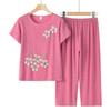 Elderly Women's Cotton Linen Short Sleeve Two-Piece Summer Outfit